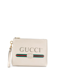 weiße bedruckte Leder Clutch Handtasche von Gucci