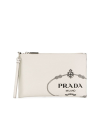 weiße bedruckte Leder Clutch Handtasche von Prada