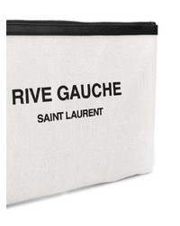 weiße bedruckte Leder Clutch Handtasche von Saint Laurent