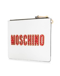 weiße bedruckte Leder Clutch von Moschino