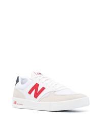 weiße bedruckte Leder niedrige Sneakers von New Balance