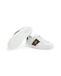 weiße bedruckte Leder niedrige Sneakers von Gucci