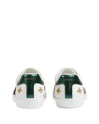 weiße bedruckte Leder niedrige Sneakers von Gucci