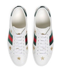 weiße bedruckte Leder niedrige Sneakers von Gucci