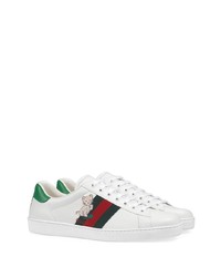 weiße bedruckte Leder niedrige Sneakers von Gucci