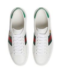 weiße bedruckte Leder niedrige Sneakers von Gucci