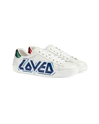 weiße bedruckte Leder niedrige Sneakers von Gucci