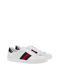 weiße bedruckte Leder niedrige Sneakers von Gucci