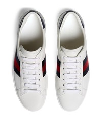 weiße bedruckte Leder niedrige Sneakers von Gucci