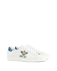 weiße bedruckte Leder niedrige Sneakers von Gucci