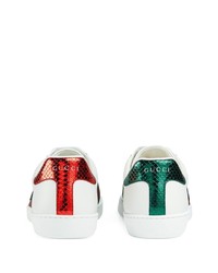 weiße bedruckte Leder niedrige Sneakers von Gucci