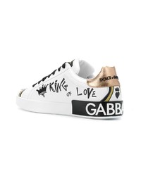 weiße bedruckte Leder niedrige Sneakers von Dolce & Gabbana