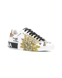 weiße bedruckte Leder niedrige Sneakers von Dolce & Gabbana