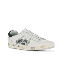 weiße bedruckte Leder niedrige Sneakers von White Premiata