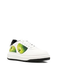 weiße bedruckte Leder niedrige Sneakers von Paul Smith