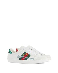 weiße bedruckte Leder niedrige Sneakers von Gucci