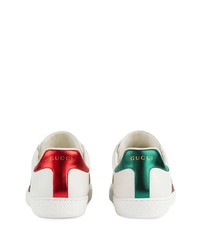 weiße bedruckte Leder niedrige Sneakers von Gucci