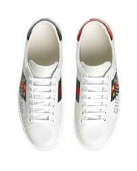 weiße bedruckte Leder niedrige Sneakers von Gucci