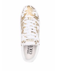 weiße bedruckte Leder niedrige Sneakers von VERSACE JEANS COUTURE