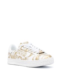 weiße bedruckte Leder niedrige Sneakers von VERSACE JEANS COUTURE