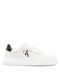 weiße bedruckte Leder niedrige Sneakers von Calvin Klein