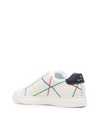 weiße bedruckte Leder niedrige Sneakers von PS Paul Smith