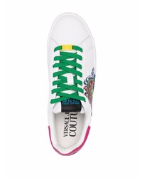 weiße bedruckte Leder niedrige Sneakers von VERSACE JEANS COUTURE