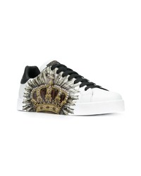 weiße bedruckte Leder niedrige Sneakers von Dolce & Gabbana