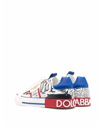 weiße bedruckte Leder niedrige Sneakers von Dolce & Gabbana