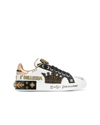 weiße bedruckte Leder niedrige Sneakers von Dolce & Gabbana