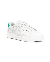 weiße bedruckte Leder niedrige Sneakers von Versace Jeans