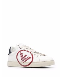 weiße bedruckte Leder niedrige Sneakers von Emporio Armani