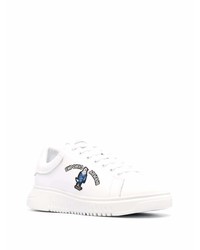 weiße bedruckte Leder niedrige Sneakers von Emporio Armani