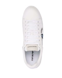 weiße bedruckte Leder niedrige Sneakers von Emporio Armani