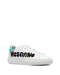 weiße bedruckte Leder niedrige Sneakers von Moschino