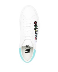 weiße bedruckte Leder niedrige Sneakers von Moschino