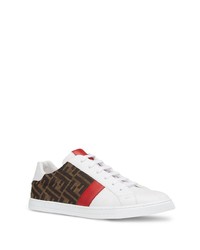 weiße bedruckte Leder niedrige Sneakers von Fendi