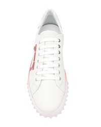 weiße bedruckte Leder niedrige Sneakers von Salvatore Ferragamo