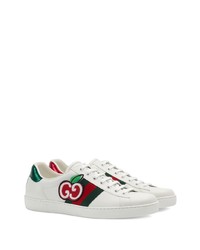 weiße bedruckte Leder niedrige Sneakers von Gucci