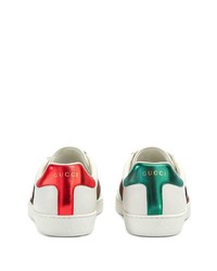 weiße bedruckte Leder niedrige Sneakers von Gucci