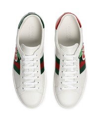 weiße bedruckte Leder niedrige Sneakers von Gucci