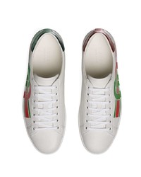 weiße bedruckte Leder niedrige Sneakers von Gucci