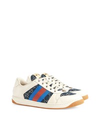 weiße bedruckte Leder niedrige Sneakers von Gucci