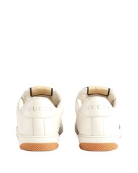 weiße bedruckte Leder niedrige Sneakers von Gucci