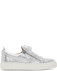 weiße bedruckte Leder niedrige Sneakers von Giuseppe Zanotti