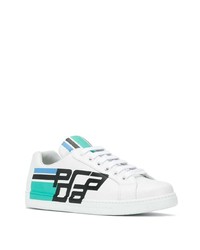 weiße bedruckte Leder niedrige Sneakers von Prada