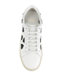 weiße bedruckte Leder niedrige Sneakers von Saint Laurent