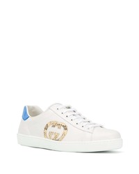 weiße bedruckte Leder niedrige Sneakers von Gucci