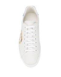 weiße bedruckte Leder niedrige Sneakers von Gucci