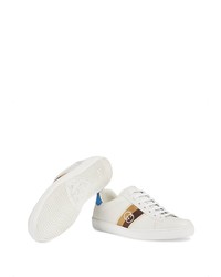 weiße bedruckte Leder niedrige Sneakers von Gucci